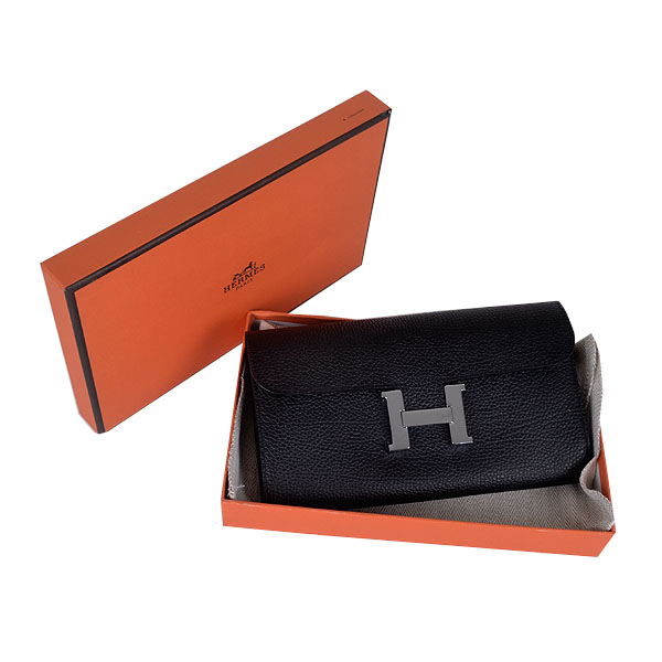Hermes H 6023 Flap Wallet Black Button Silver